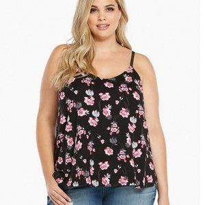 Torrid Black Floral Crochet Trim Tank Top Size 2